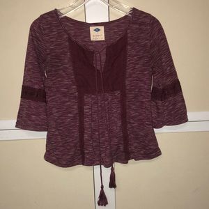 CA36 Wild blue Sadie Robinson Sm Boho crochet hippie top blouse shirt